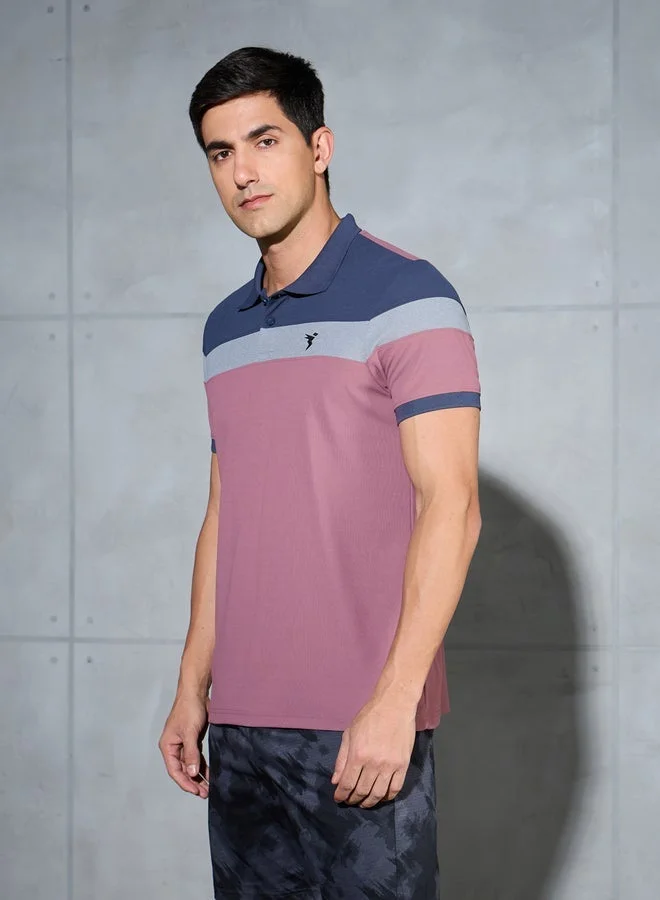 Technosport Color Block Short Sleeve Pique Slim Fit Polo T-Shirt